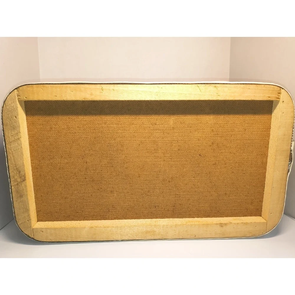 Vintage Redmon Picnic Basket Brown Stripe Dual Metal Handles Hinged Lid